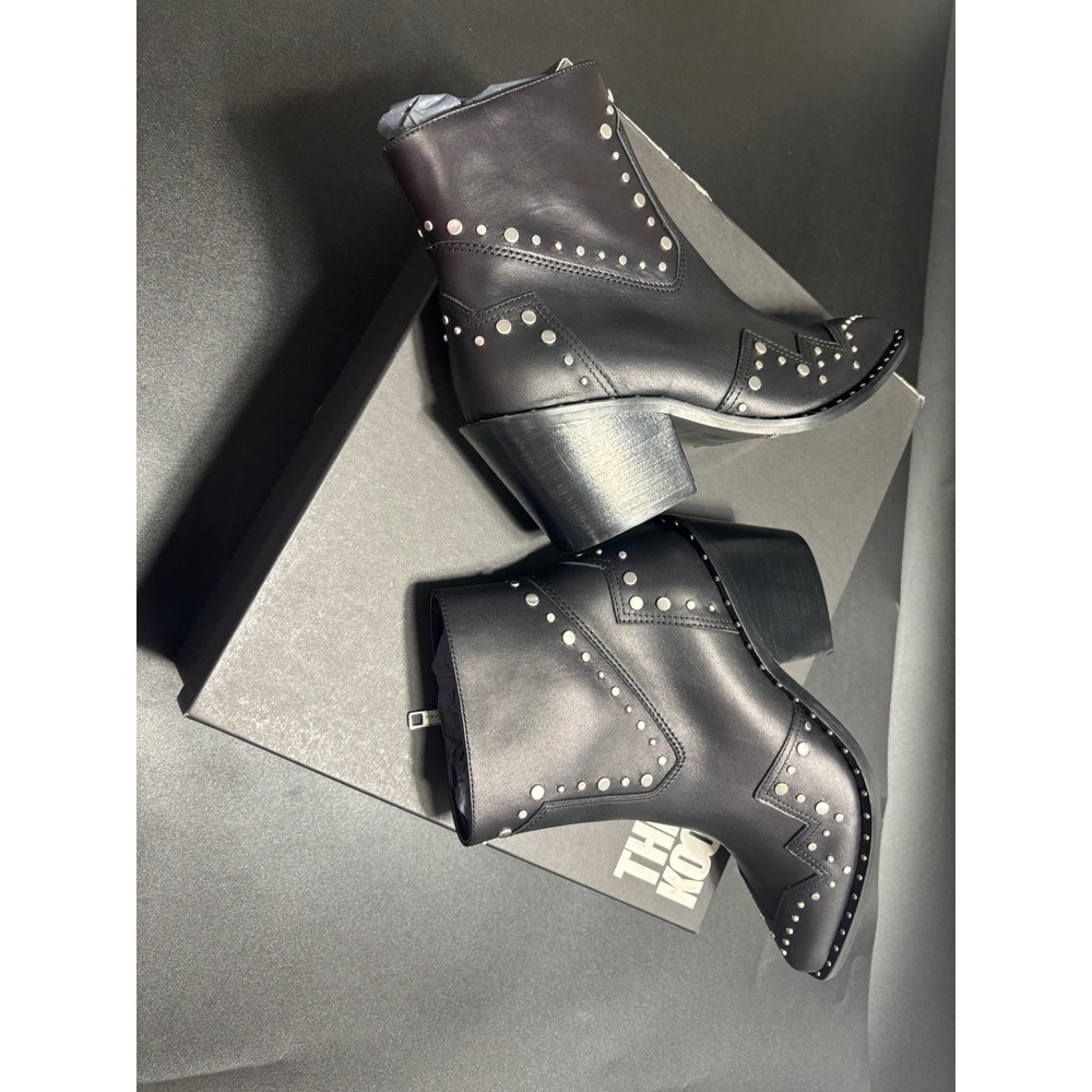 The Kooples Women's Santiag Leather Studded Ankle Booties Black/Silver FR 37/US6 - Picture 4 of 12